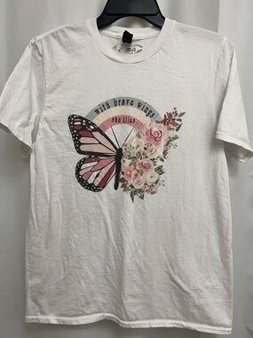 White Butterfly Floral Graphic Tee - 'With Brave Wings, She Flies”